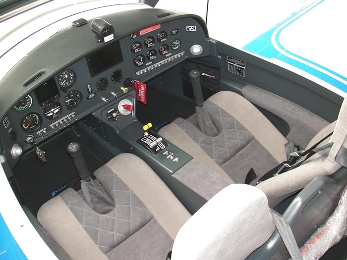 A view of the cockpit of an airplane.