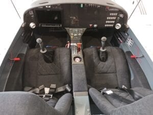 A view of the cockpit of an airplane.