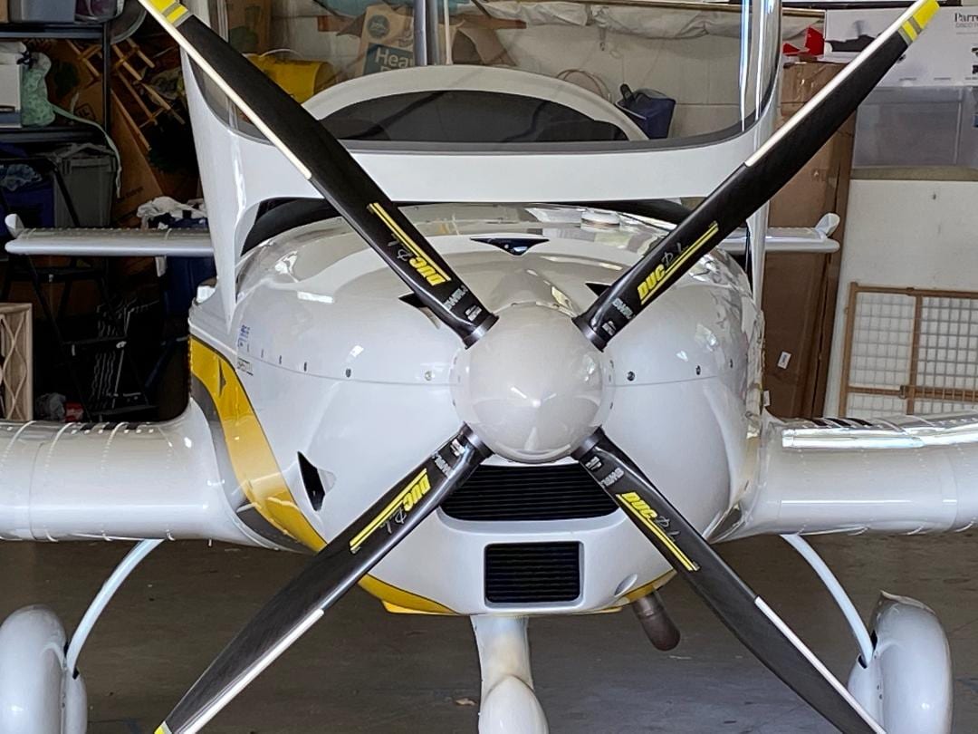 A close up of the front end of an airplane.