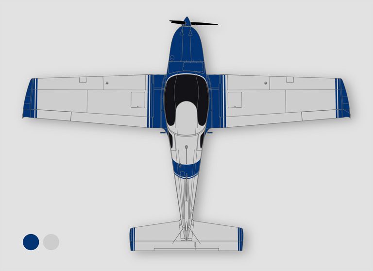 A top view of an airplane with the tail section down.