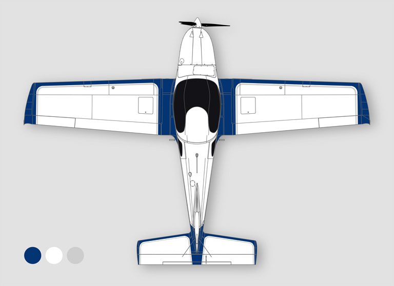 A small airplane with the top view of it.