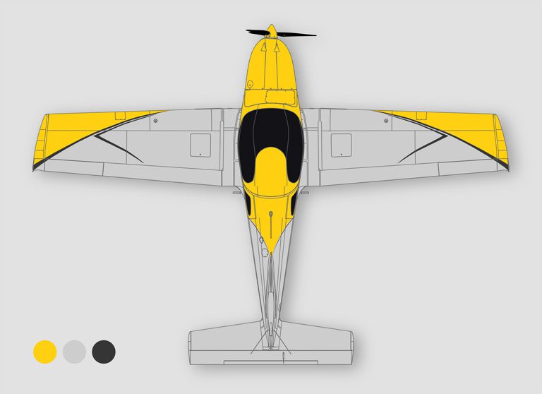 A yellow and white plane is shown from above.