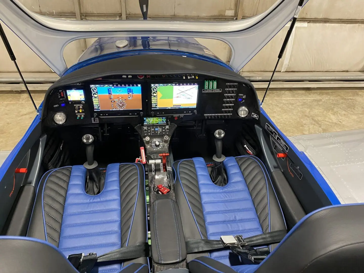A view of the cockpit of an airplane.